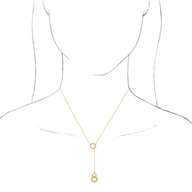 14K Gold Round Natural Diamond Circle Y Necklace - Yellow Gold - view 3