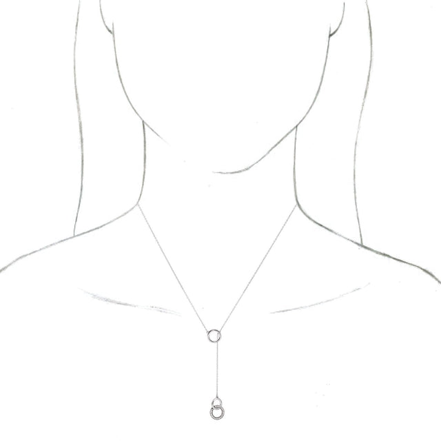 14K Gold Round Natural Diamond Circle Y Necklace - White Gold - view 3