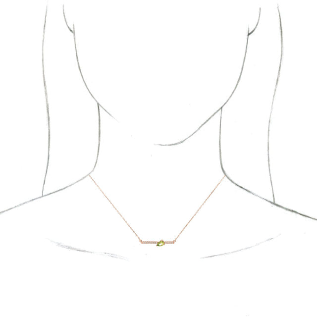 14K Gold Pear Natural Peridot Accented Bar Necklace - Rose Gold - view 3