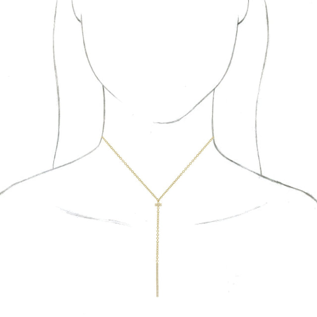 14K Gold Round Natural Diamond Bar Y Necklace V - Yellow Gold - view 3