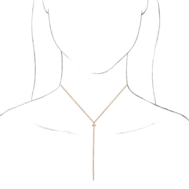 14K Gold Round Natural Diamond Bar Y Necklace V - Rose Gold - view 3