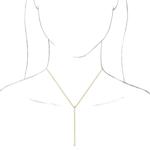 14K Gold Round Natural Diamond Bezel-Set Y Necklace - Yellow Gold - view 3