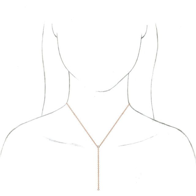 14K Gold Round Natural Diamond Bezel-Set Y Necklace - Rose Gold - view 3