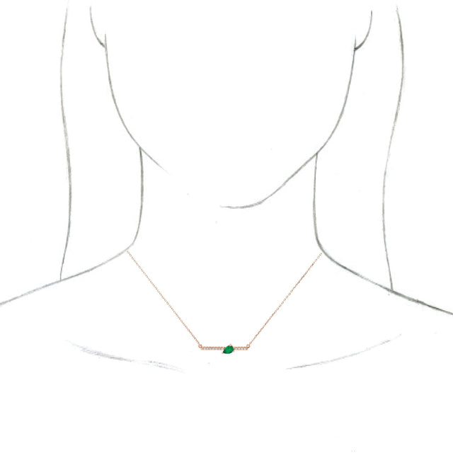 14K Gold Pear Lab-Grown Emerald Accented Bar Necklace - Rose Gold - view 3