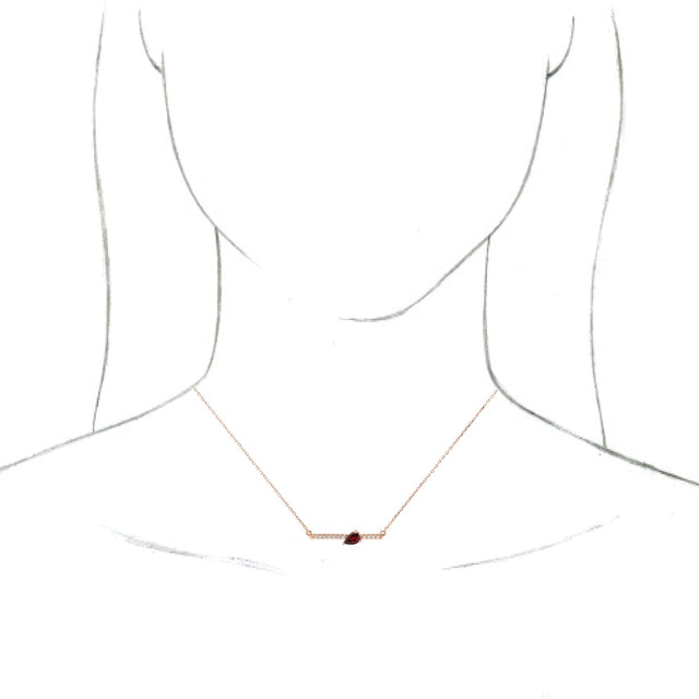 14K Gold Pear Natural Mozambique Garnet Accented Bar Necklace - Rose Gold - view 3