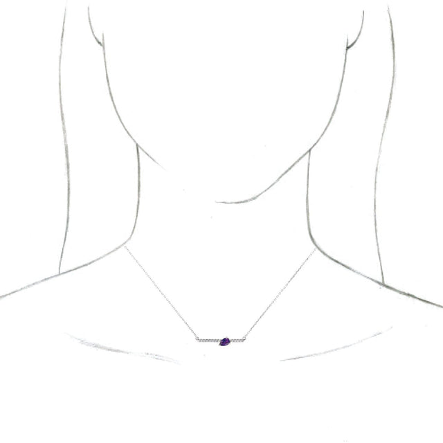 14K Gold Pear Natural Amethyst Accented Bar Necklace - White Gold - view 3