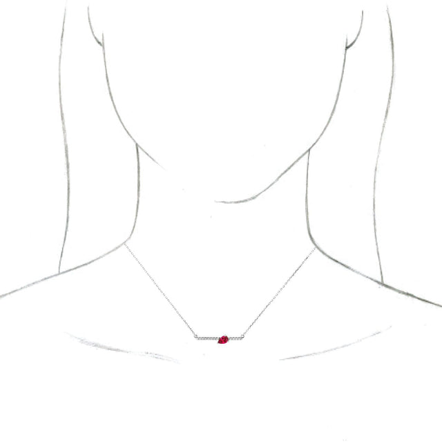 Platinum Pear Natural Ruby Accented Bar Necklace - view 3