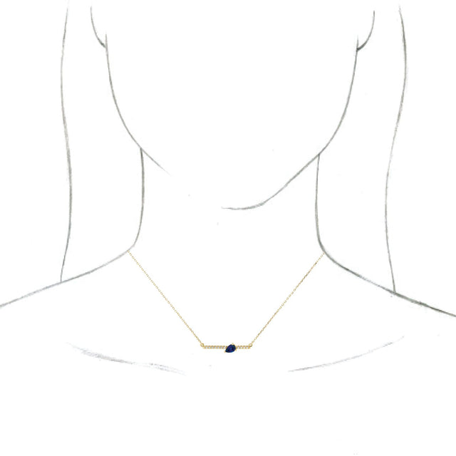 14K Gold Pear Lab-Grown Blue Sapphire Accented Bar Necklace - Yellow Gold - view 3
