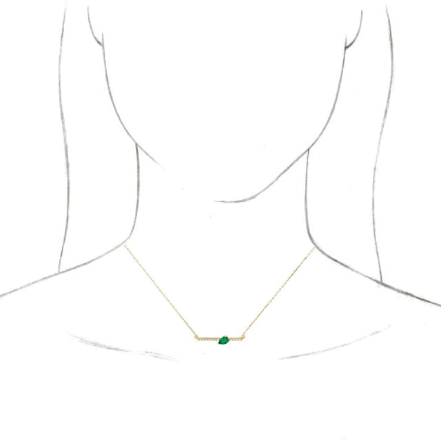 14K Gold Pear Lab-Grown Emerald Accented Bar Necklace - Yellow Gold - view 3