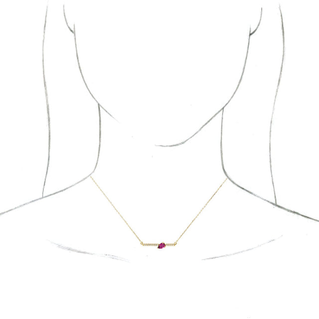 14K Gold Pear Natural Pink Tourmaline Accented Bar Necklace - Yellow Gold - view 3