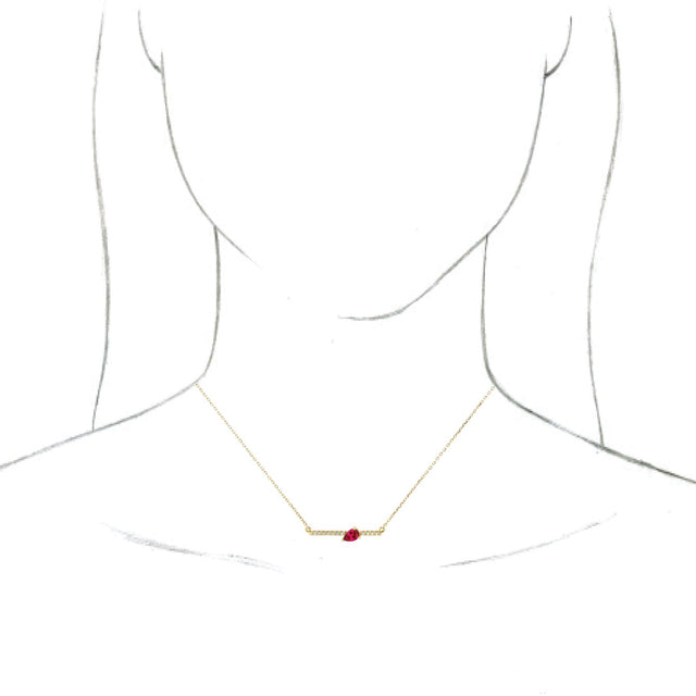 14K Gold Pear Natural Ruby Accented Bar Necklace - Yellow Gold - view 3