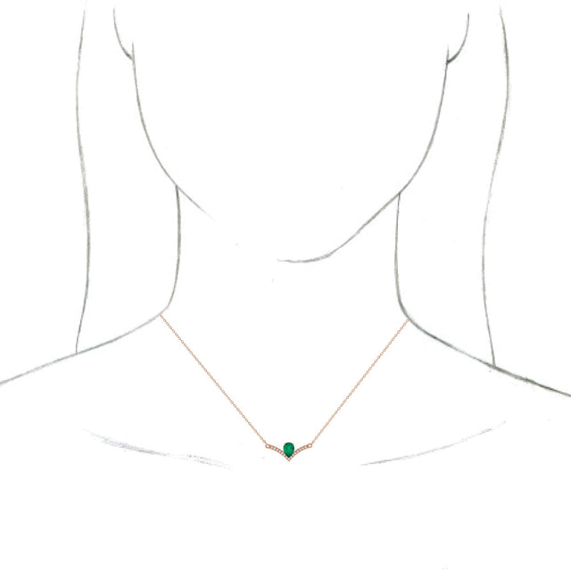 14K Gold Pear Natural Emerald Accented V Necklace - Rose Gold - view 3