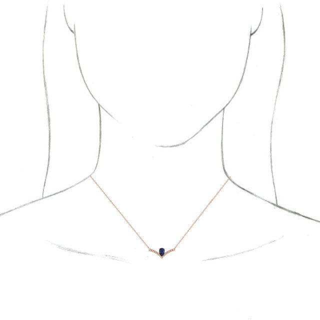 14K Gold Pear Lab-Grown Blue Sapphire Accented V Necklace - Rose Gold - view 3