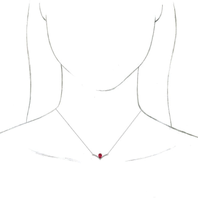 Platinum Pear Lab-Grown Ruby Accented V Necklace - view 3