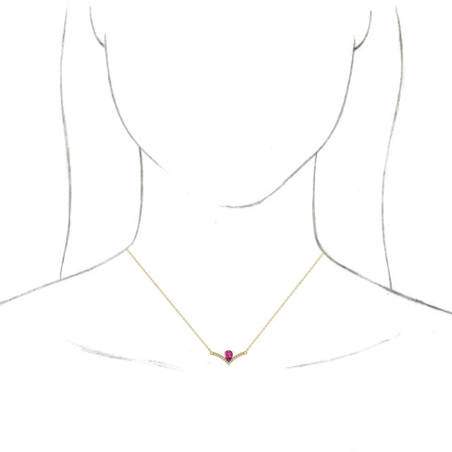 14K Gold Pear Natural Pink Tourmaline Accented V Necklace - Yellow Gold - view 3