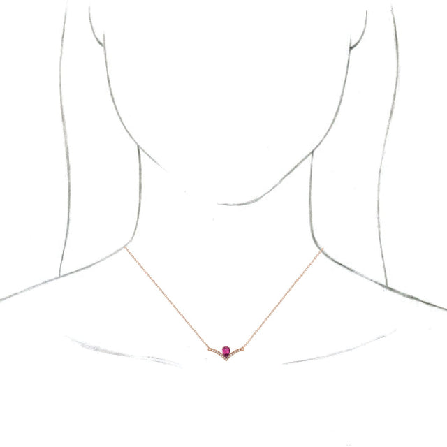 14K Gold Pear Natural Pink Tourmaline Accented V Necklace - Rose Gold - view 3