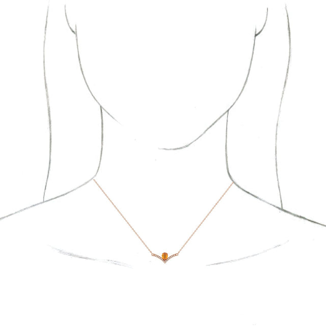 14K Gold Pear Natural Citrine Accented V Necklace - Rose Gold - view 3