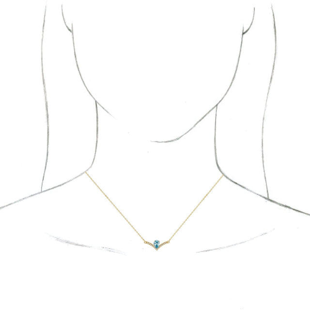 14K Gold Pear Natural Blue Zircon Accented V Necklace - Yellow Gold - view 3