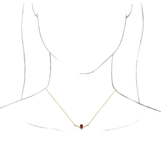 14K Gold Pear Natural Mozambique Garnet Accented V Necklace - Yellow Gold - view 3