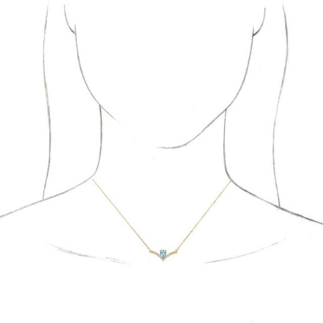 14K Gold Pear Natural Aquamarine Accented V Necklace - Yellow Gold - view 3