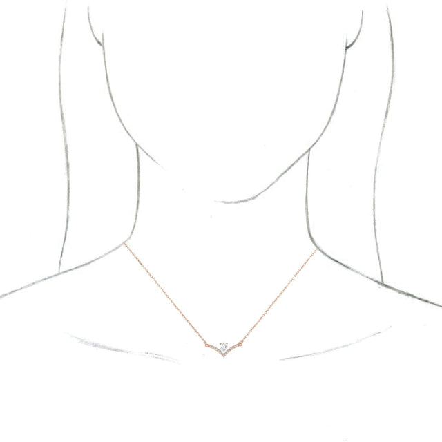 14K Gold Pear Natural White Sapphire Accented V Necklace - Rose Gold - view 3