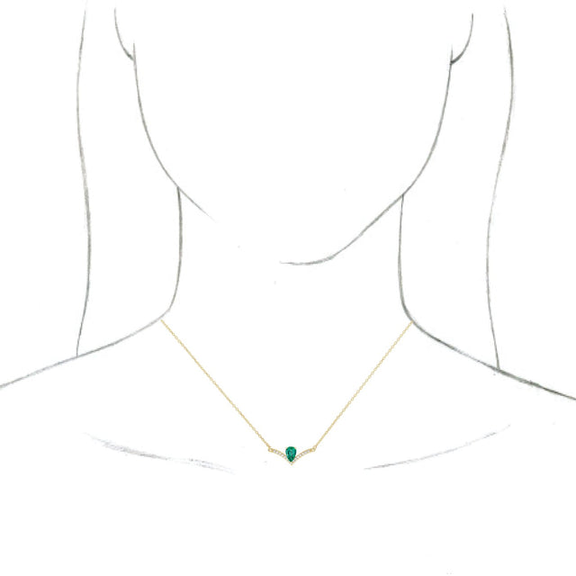 14K Gold Pear Lab-Grown Emerald Accented V Necklace - Yellow Gold - view 3