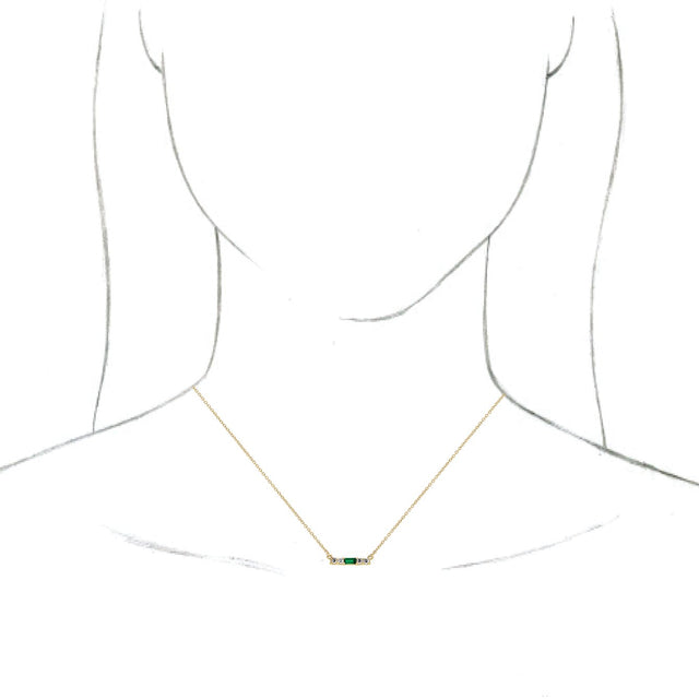 14K Gold Straight Baguette Lab-Grown Emerald Accented Bar Necklace – 1/8 CTW - Yellow Gold - view 3