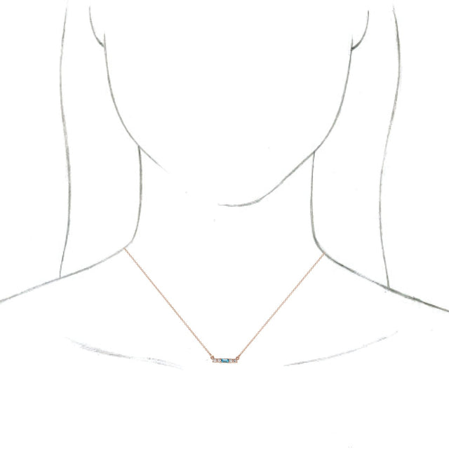 14K Gold Straight Baguette Natural Blue Zircon Accented Bar Necklace - Rose Gold - view 3