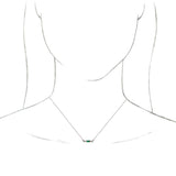 Platinum Straight Baguette Lab-Grown Emerald Accented Bar Necklace – 1/8 CTW - view 3