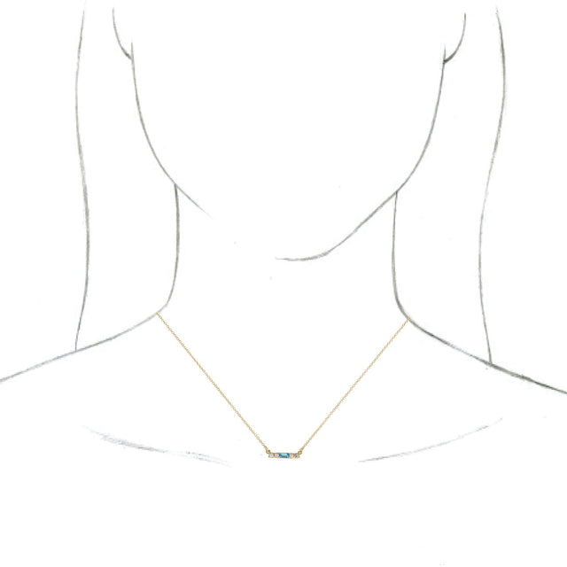 14K Gold Straight Baguette Natural Blue Zircon Accented Bar Necklace - Yellow Gold - view 3