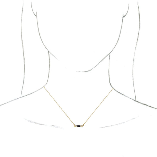 14K Gold Straight Baguette Natural Blue Sapphire Accented Bar Necklace – 1/8 CTW - Yellow Gold - view 3
