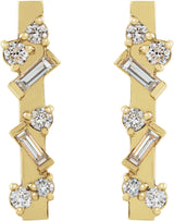 14K Gold Natural Diamond Scattered Bar Earrings - Yellow Gold - view 2