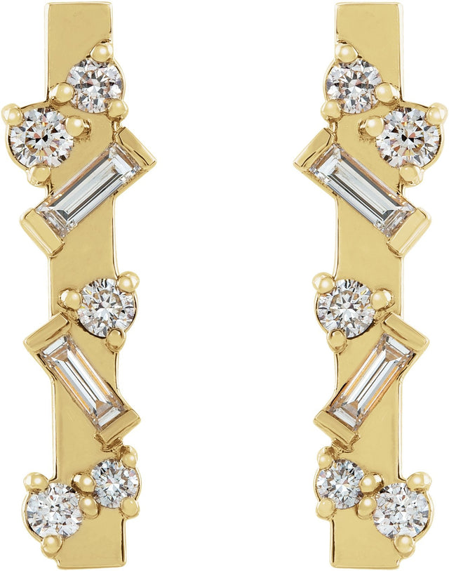 14K Gold Natural Diamond Scattered Bar Earrings - Yellow Gold - view 2