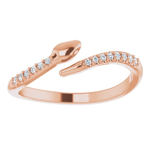 14K Gold Round Natural Diamond Snake Bypass Ring - Rose Gold - view 3