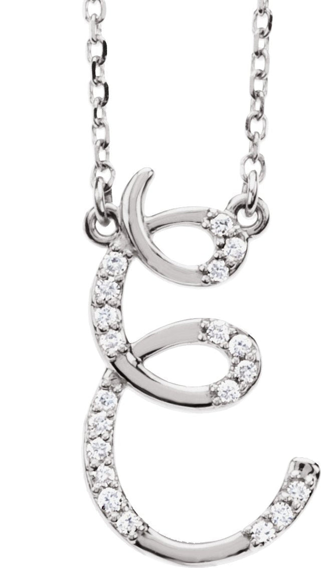 14K Gold Round Natural Diamond Initial Necklace – up to 1/10 CTW - White Gold