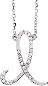 14K Gold Round Natural Diamond Initial Necklace – up to 1/10 CTW - White Gold