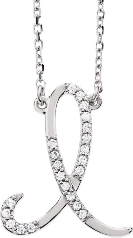 14K Gold Round Natural Diamond Initial Necklace – up to 1/10 CTW - White Gold