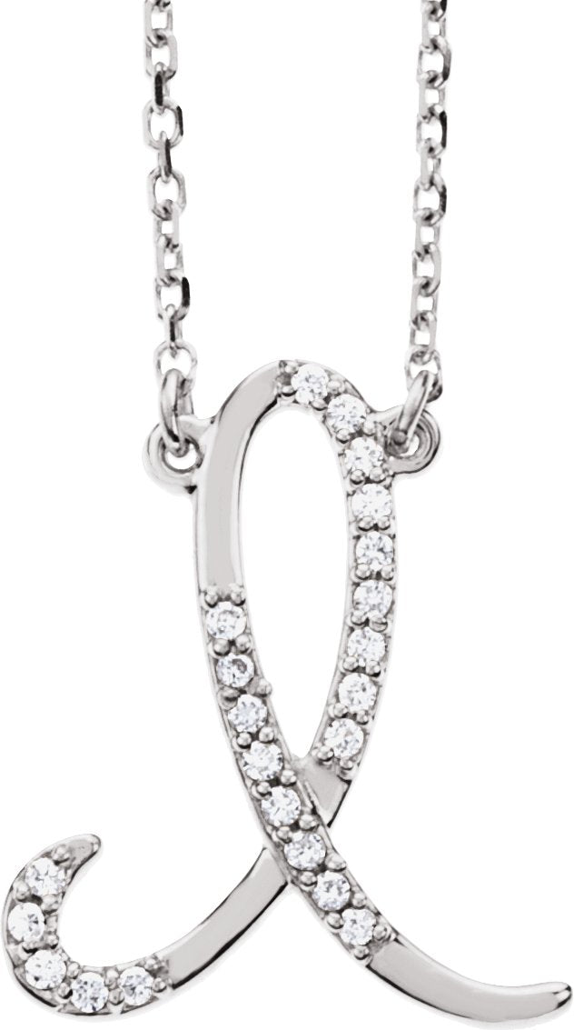 14K Gold Round Natural Diamond Initial Necklace – up to 1/10 CTW - White Gold