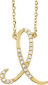 14K Gold Round Natural Diamond Initial Necklace – up to 1/10 CTW - Yellow Gold