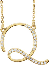14K Gold Round Natural Diamond Initial Necklace – up to 1/10 CTW - Yellow Gold