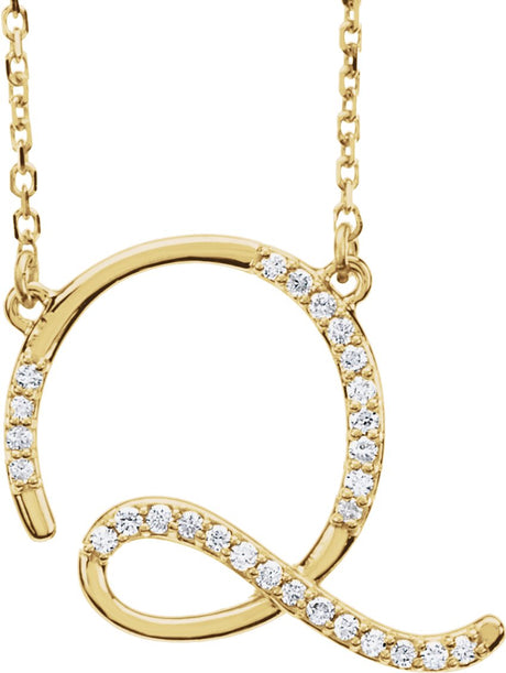 14K Gold Round Natural Diamond Initial Necklace – up to 1/10 CTW - Yellow Gold