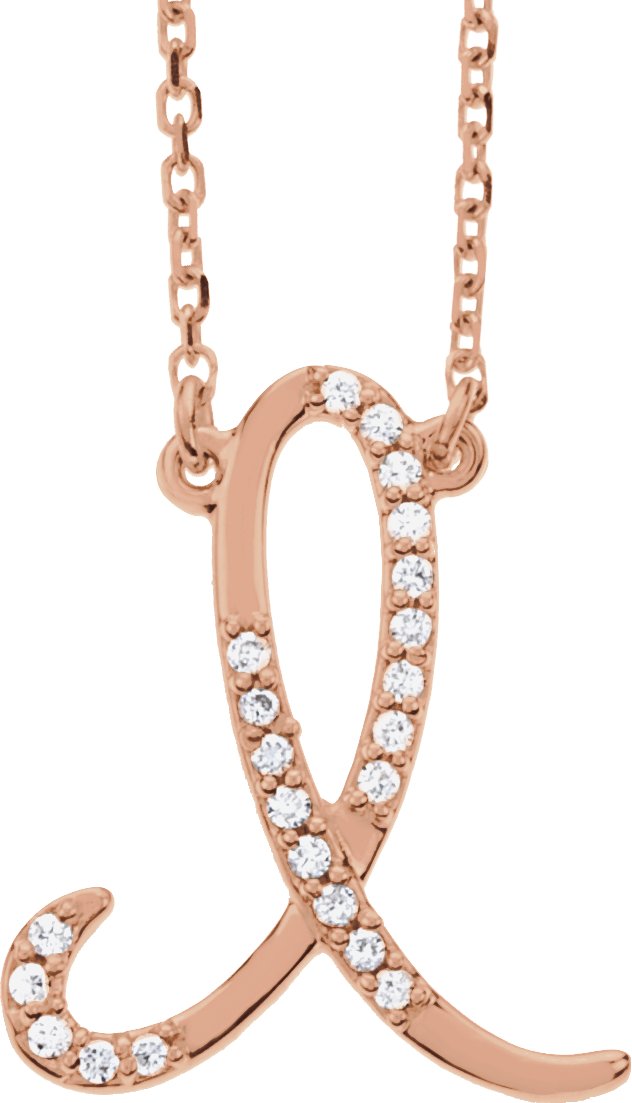 14K Gold Round Natural Diamond Initial Necklace – up to 1/10 CTW - Rose Gold