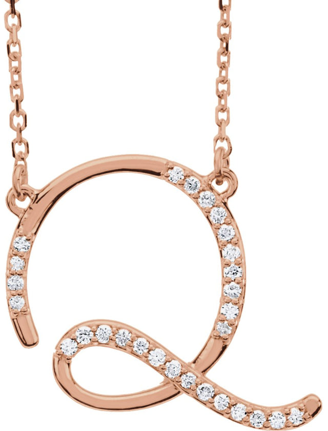 14K Gold Round Natural Diamond Initial Necklace – up to 1/10 CTW - Rose Gold