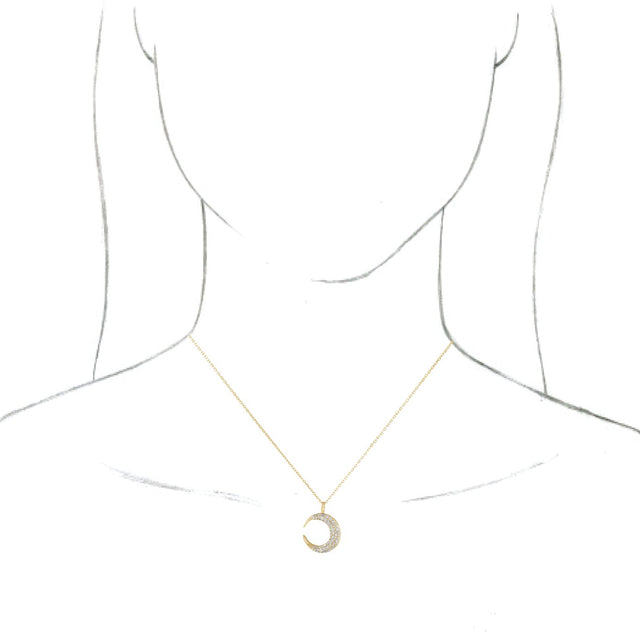 14K Gold Round Natural Diamond Accented Crescent Moon Necklace or Pendant - Yellow Gold - view 3
