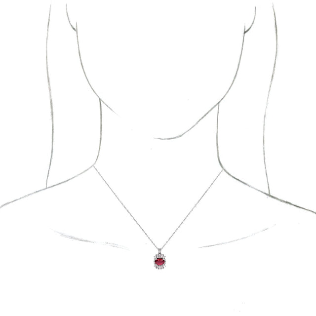 Platinum Oval Natural Ruby Halo-Style Necklace or Pendant - view 3