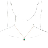 14K Gold Oval Natural Emerald Halo-Style Necklace or Pendant - Rose Gold - view 3