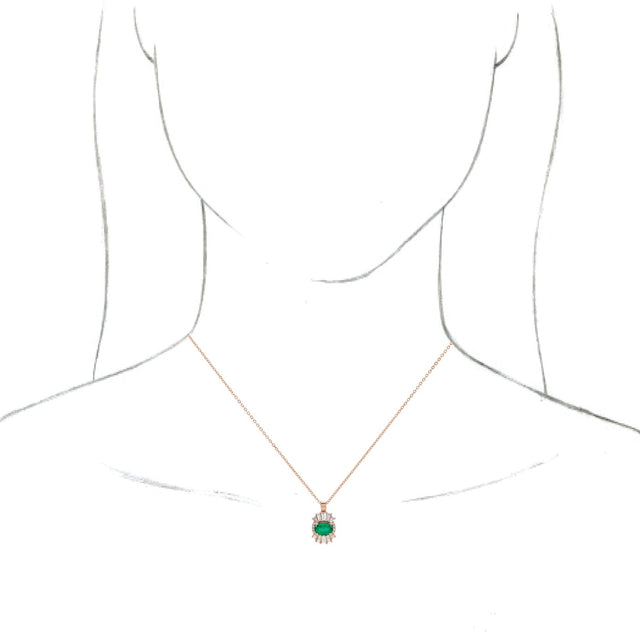 14K Gold Oval Natural Emerald Halo-Style Necklace or Pendant - Rose Gold - view 3