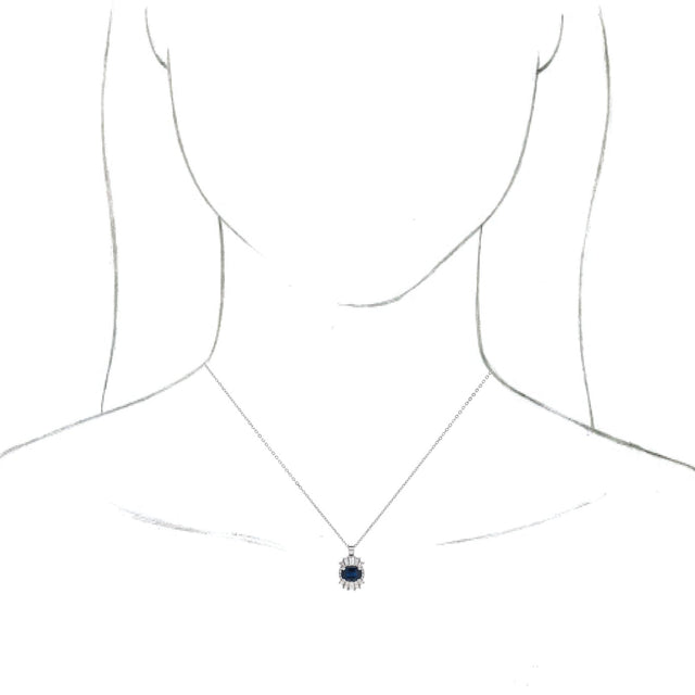14K Gold Oval Natural Blue Sapphire Halo-Style Necklace or Pendant - White Gold - view 3