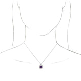 14K Gold Oval Natural Amethyst Halo-Style Necklace or Pendant - White Gold - view 3