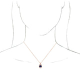 14K Gold Oval Natural Blue Sapphire Halo-Style Necklace or Pendant - Rose Gold - view 3